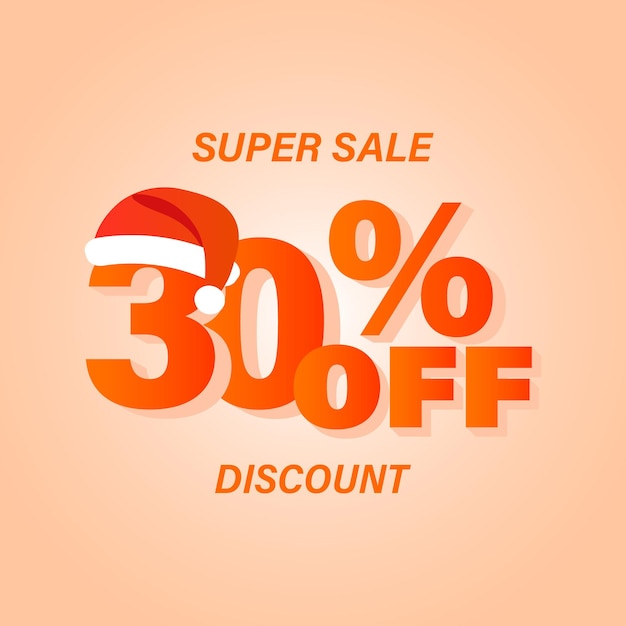 Descuento de Navidad oferta especial venta plantilla de banner con sombrero de Papá Noel descuento estacional