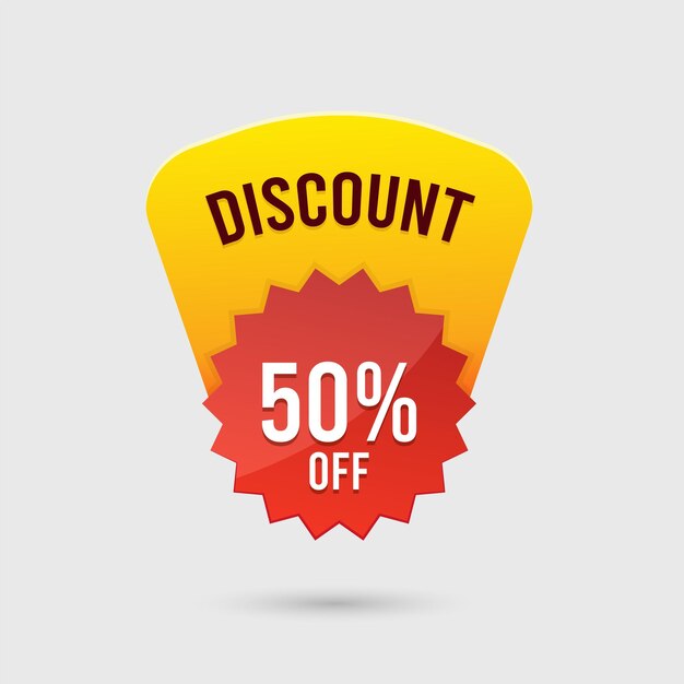 Descuento de venta del 50% en el diseño de la etiqueta de precio para marketing o promoción o pegatina de etiqueta