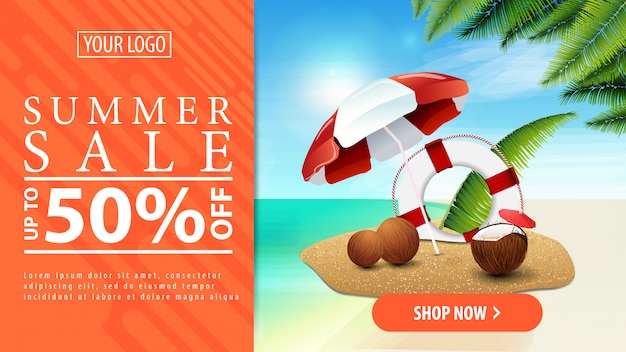 Descuento de verano, banner de descuento horizontal.