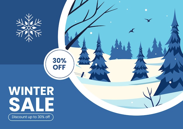 Descuentos festivos de invierno Medios sociales Fondo plano dibujado a mano