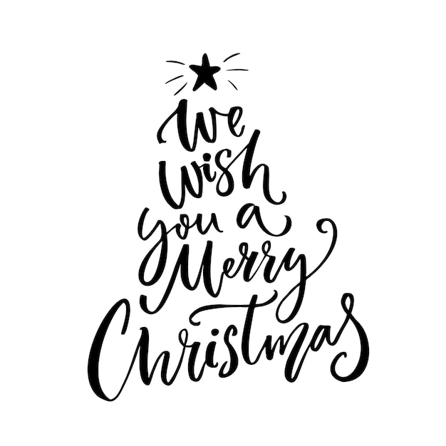 Le deseamos una Feliz Navidad tipografía Texto de tarjeta de felicitación Letras de vector de pincel para etiquetas de regalo