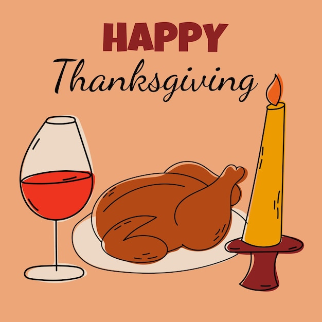 Deseando a todos una alegre y abundante Feliz celebración de Acción de Gracias llena de pavo y vino