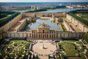 Vector desentrañando el patrimonio de los monumentos históricos y los monumentos antiguos de la ciudad vieja palacio de versalles parís