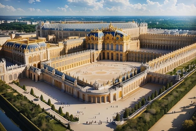 Vector desentrañando el patrimonio de los monumentos históricos y los monumentos antiguos de la ciudad vieja palacio de versalles parís