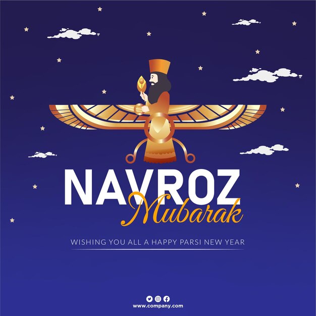 Les deseo a todos un feliz año nuevo parsi con la plantilla de diseño de banner text navroz mubarak