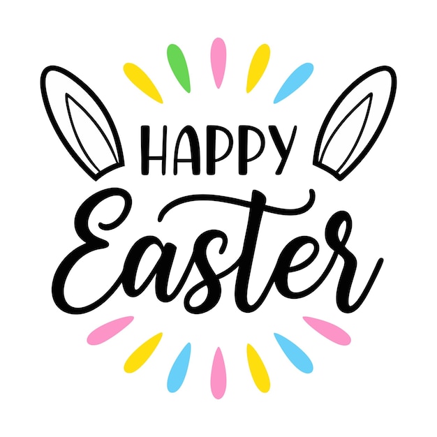 Deseos de Pascua Arte tipográfico con decoraciones de conejo y huevo