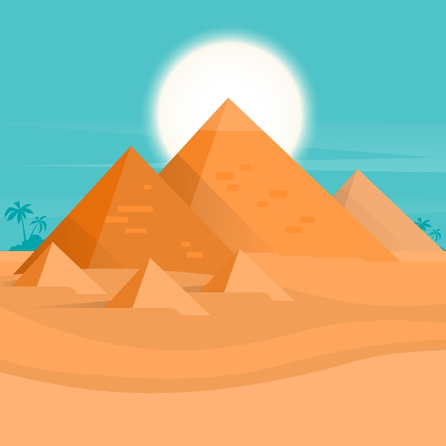 Vector desert view egypt pyramids sunset