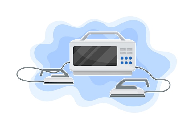 Vector el desfibrilador como dispositivo para salvar vidas con ilustración vectorial de monitor