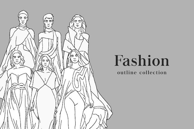 Desfile de moda de mujer ilustración vectorial dibujada a mano modelos vestidos con ropa de moda