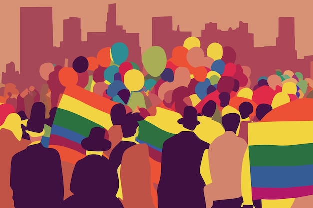 Desfile de tolerancia de personas lgbtq banderas globos apoyo de la comunidad lgbtq