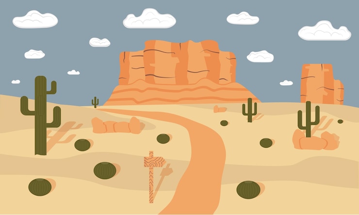 Vector desierto de arizona, vista panorámica. impresión para carteles publicitarios. dibujos animados. vector.
