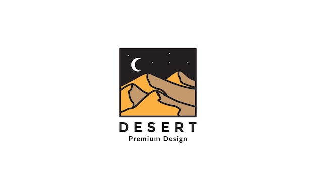 Desierto colorido con diseño de ilustración de icono de símbolo de vector de logotipo de luna de noche