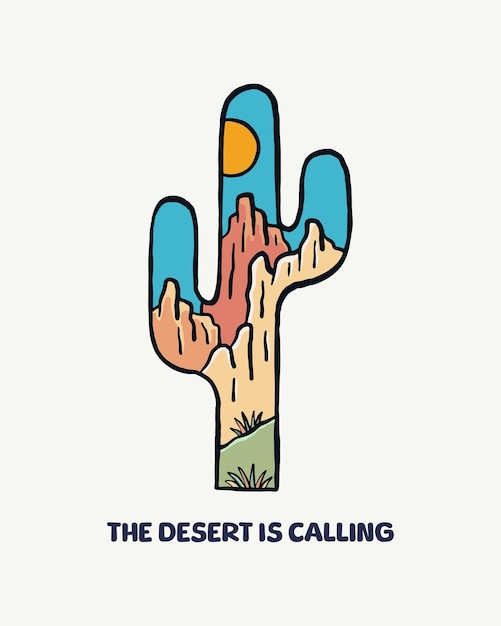 El desierto está llamando al desierto salvaje diseño para camiseta insignia pegatina y otras ilustraciones