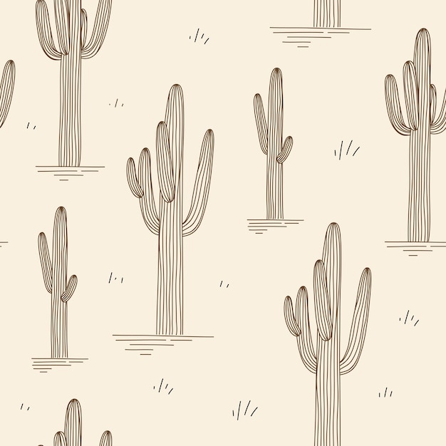Desierto occidental paisaje de patrones sin fisuras con estilo incompleto de cactus