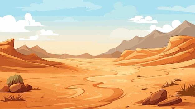 Desierto paisaje arenoso y rocoso día soleado Dunas del desierto vector ilustración de fondo