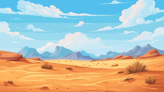 Desierto paisaje arenoso y rocoso día soleado Dunas del desierto vector ilustración de fondo