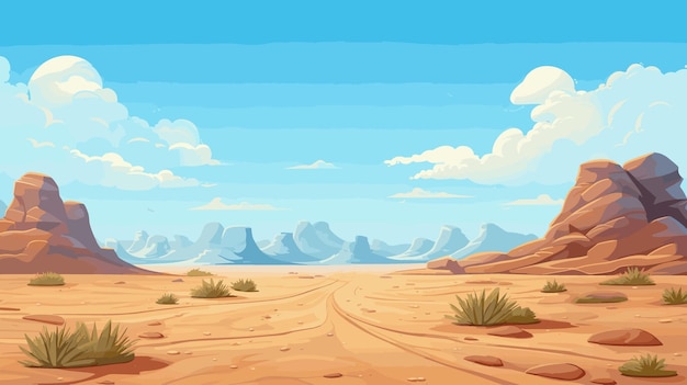 Desierto paisaje arenoso y rocoso día soleado Dunas del desierto vector ilustración de fondo