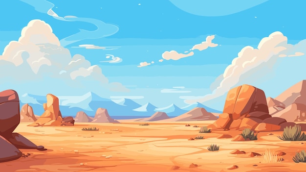 Desierto paisaje arenoso y rocoso día soleado Dunas del desierto vector ilustración de fondo