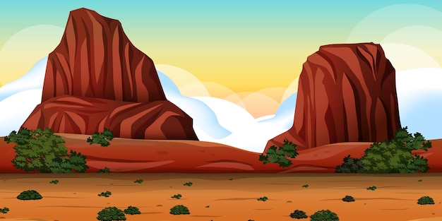 Vector desierto con paisaje de montañas rocosas en la escena diurna