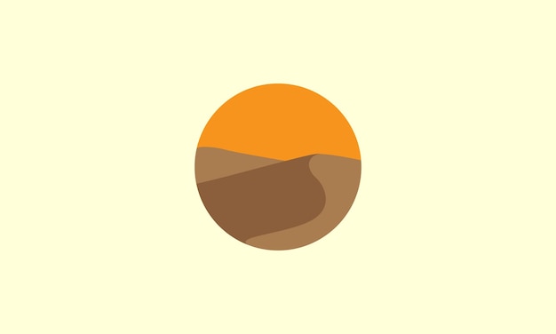 Desierto y puesta de sol con diseño de ilustración de icono de vector de símbolo de logotipo de círculo