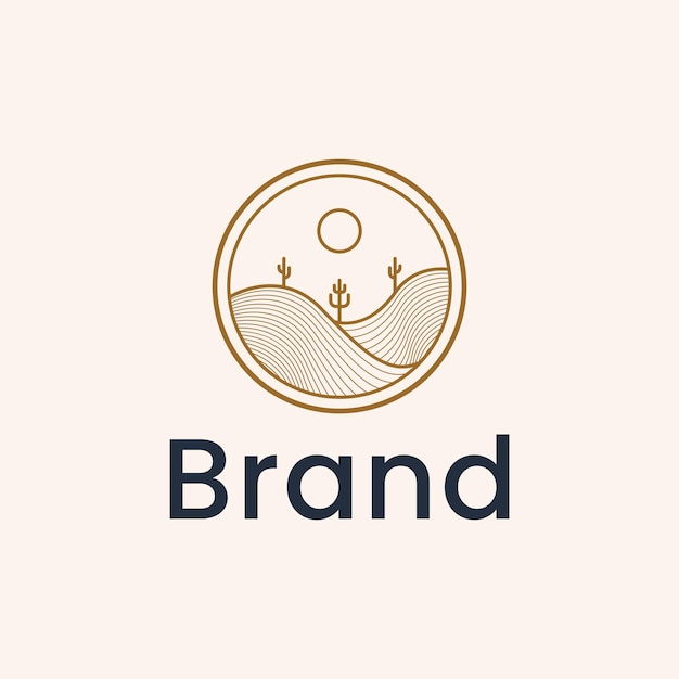 Desierto con vector de logo de línea de cactus