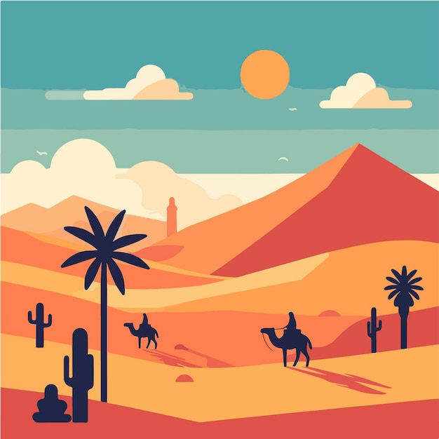 Vector desierto vectorial con diseño plano de cactus