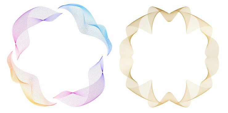 Vector design element wave lines guilloche curve line background circle for pattern branding frame border fluid gradient protective document layers simbol object colorful 3d layered modern tech