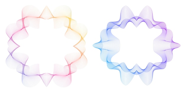 Design Element Wave Lines Guilloche curve line Background circle for Pattern branding Frame border fluid gradient protective document layers Simbol object Colorful 3D layered modern tech