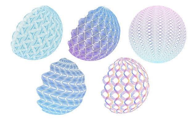 Design elements Abstract geometric spheres set with gradient lines and 3D mesh patterns Modern vector design elements for digital backgrounds data visualization technology and creative minimal