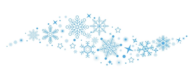 Designo de copos de nieve azules en forma de onda Decoración navideña de la frontera con copos de Nieve y estrellas