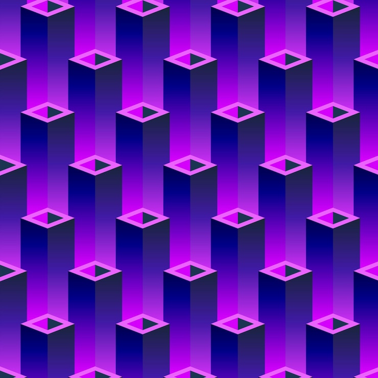 Vector designo vectorial abstracto elegante de fondo con patrón cúbico geométrico púrpura y azul sin costuras