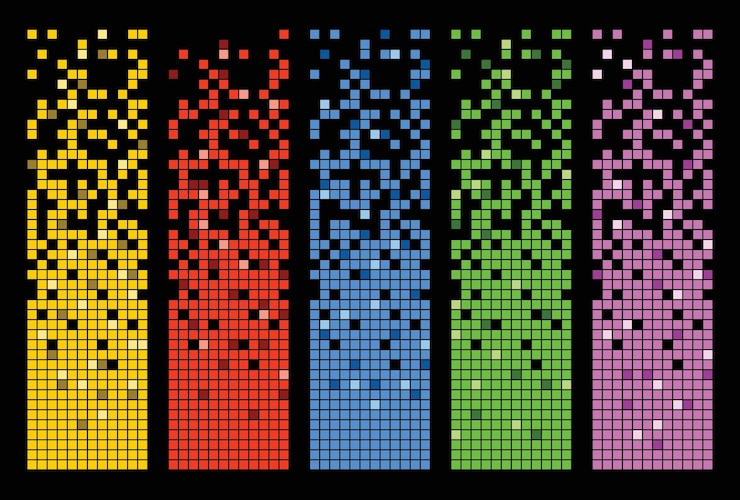 Vector desintegración de píxeles fondo de color efecto de descomposición patrón punteado disperso