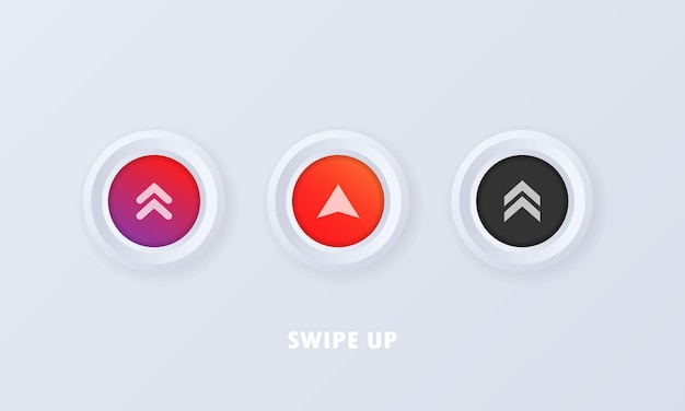 Deslice el botón hacia arriba en estilo 3d. conjunto de iconos de redes sociales. desliza hacia arriba el signo, la insignia en estilo plano. flecha hacia arriba del logo.