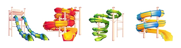 Deslizamiento de agua y tubos de parque acuático icono vectorial de color conjunto grande