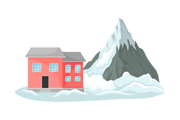 Deslizamiento de nieve que se acerca a una casa residencial de pie cerca Ilustración vectorial