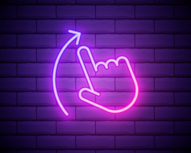 Deslizar hacia arriba el icono ui ux de neón rosa brillante vector de logotipo de signo brillante aislado en la pared de ladrillo