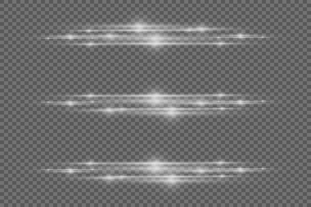 Deslumbramiento horizontal de la luz Rayas y efectos de luz láser En un fondo transparente