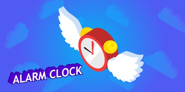 Despertador icono de diseño isométrico Vector web ilustración 3d colorido concepto