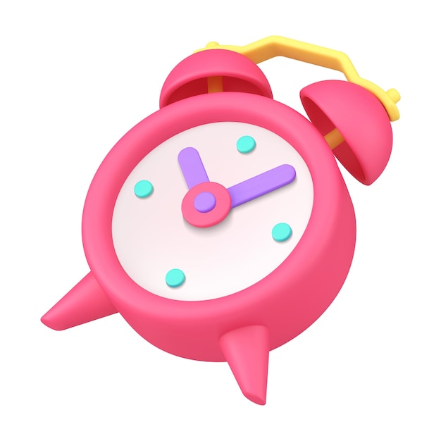 Despertador retro rosa en diagonal con campana y flechas para la precisión de las horas y el vector de verificación de minutos