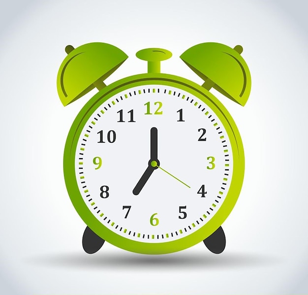 El despertador verde está programado para las 700 de la mañana.