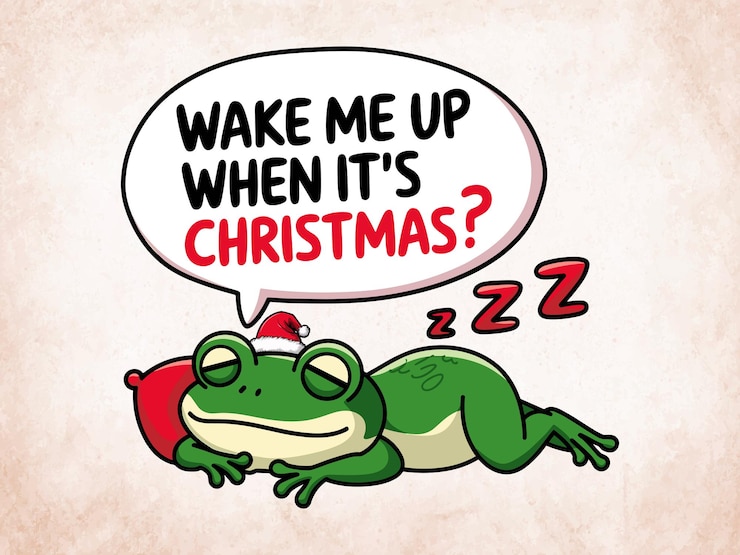 Vector despertame cuando sea navidad diseño vectorial de ranas durmientes divertidas