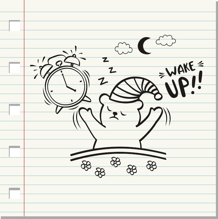 Vector despierta la palabra y el oso lindo en el fondo de papel