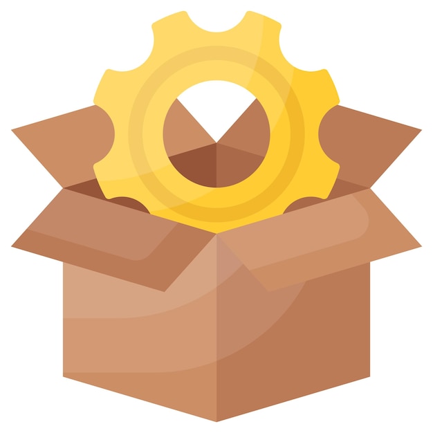 Despliegue de paquetes de concepto de cartón con rueda de cog Vector Diseño de software y desarrollo web