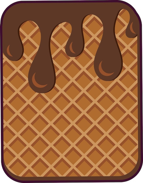 Vector dessert con chocolate oscuro espeso gotas de chocolate de leche en la superficie del gofre cuadrado alimento apetitoso para el té icono vectorial acariciado de color simple aislado sobre fondo blanco