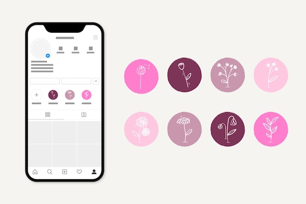 Vector destacados de historias florales dibujadas a mano en instagram