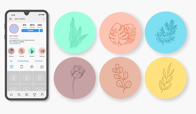 Vector destacados de historias florales dibujadas a mano de instagram.