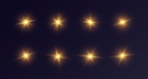 Destello de lente dorada estrella brillante con rayos destello brillante chispa brillante explosión cósmica aislada en negro Ilustración vectorial