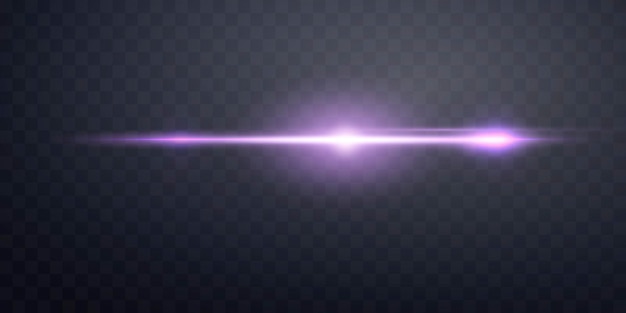 Destello de lente horizontal púrpura destello solar con rayos o foco dorado y bokeh efecto de luz de destello de brillo púrpura ilustración vectorial