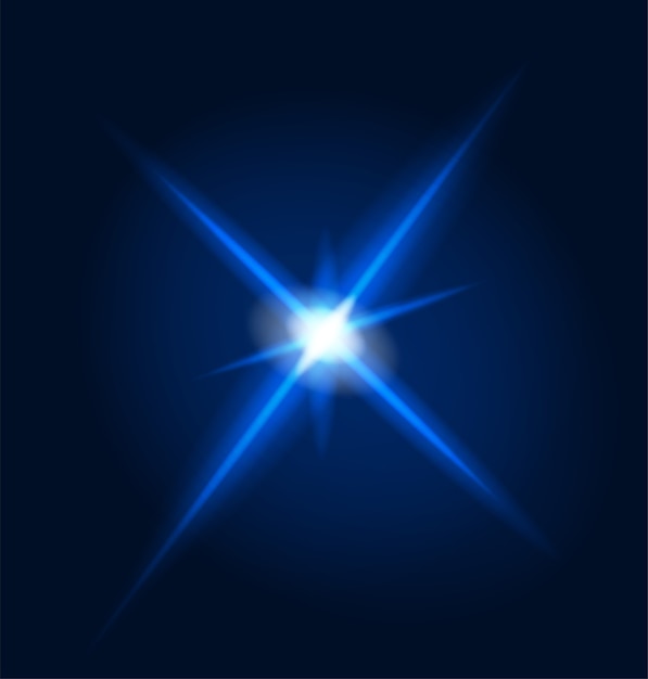 Destello de lente de luz brillante y estrella de ráfaga flash de neón rayos azules resplandor transparente realista
