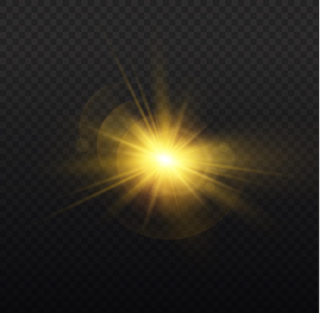 Destellos de destellos de lentes centelleantes Luces intermitentes Estrella de oro brillante Rayos de sol amarillos Efecto Bokeh Vector